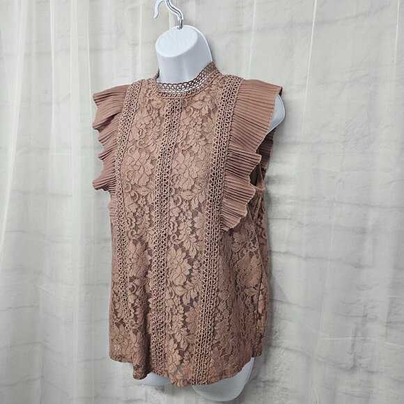 Mauve Pink Floral Lace Coquette Blouse Boho Ruffle Crochet Romantic M - Picture 6 of 13